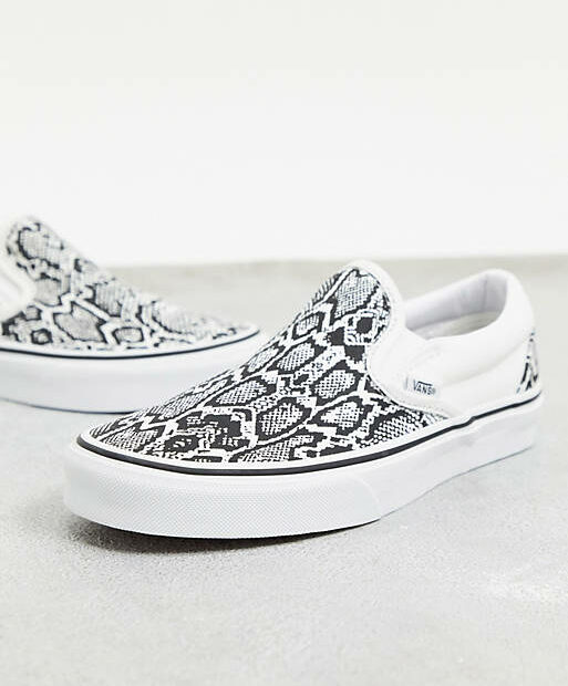 Vans Classic Slip-On Snake Print Trainer In White | Asos