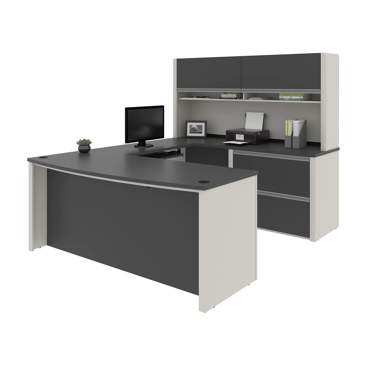 Amazon.Com: Bestar Connexion 72W U-Shaped Executive Desk With Lateral File  Cabinet And Hutch In Slate & Sandstone : Home & Kitchen