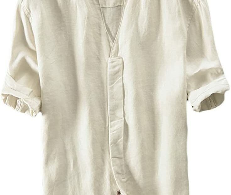 Amazon.Com: Icegrey Summer Linen Shirts Men Short Sleeve V-Neck T Shirt  Beige Xs : Clothing, Shoes & Jewelry