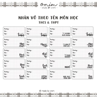 Nhãn Vở In Theo Yêu Cầu - Nhãn Vở Theo Tên Môn Học - Bộ Classic 1 Onim  Thiết Kế | Shopee Việt Nam