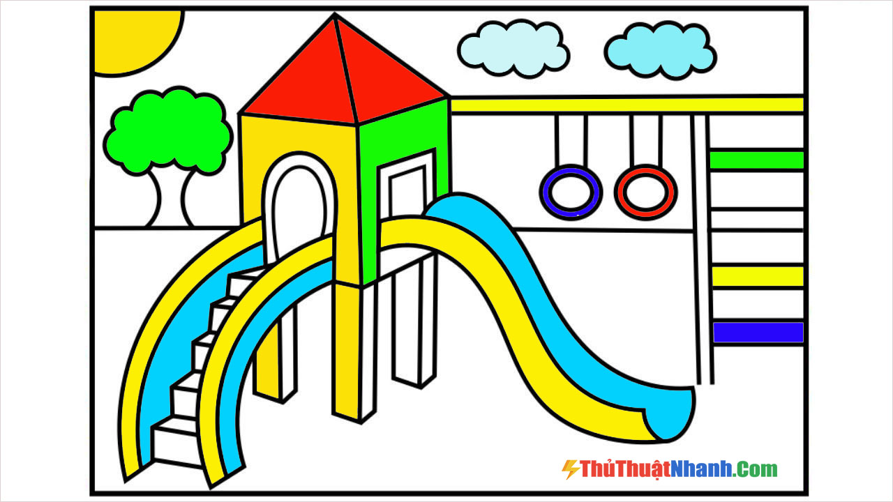 Tranh Tô Màu Cầu Trượt Đẹp, Đơn Giản Cho Bé Tập Tô - Trường Tiểu Học Thủ Lệ