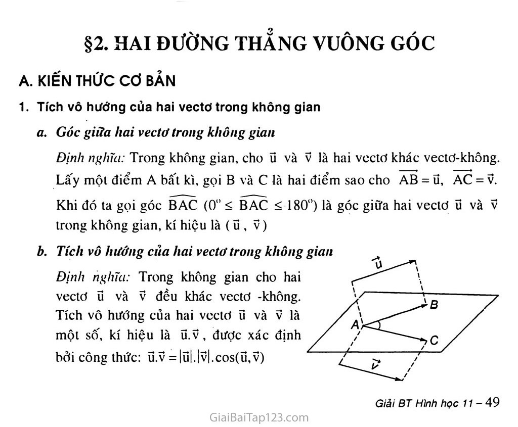 Giải Toán 11 Bài 2. Hai Đường Thẳng Vuông Góc