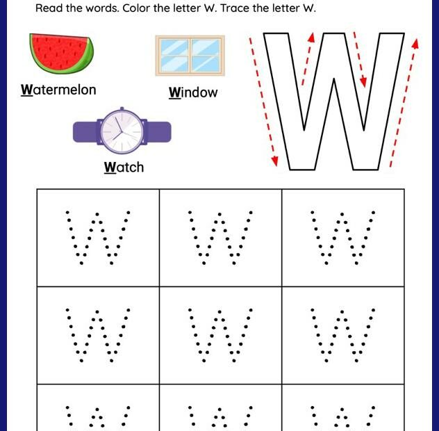 Color And Trace - Uppercase W - Ela Worksheets - Splashlearn