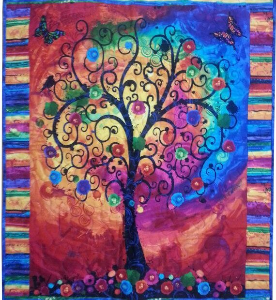 Wall Quilt , Tree Of Life Quilt , Butterflies, Flowers , Wall Hanging |  Landscape Art Quilts, Wall Quilts, Tree Quilt