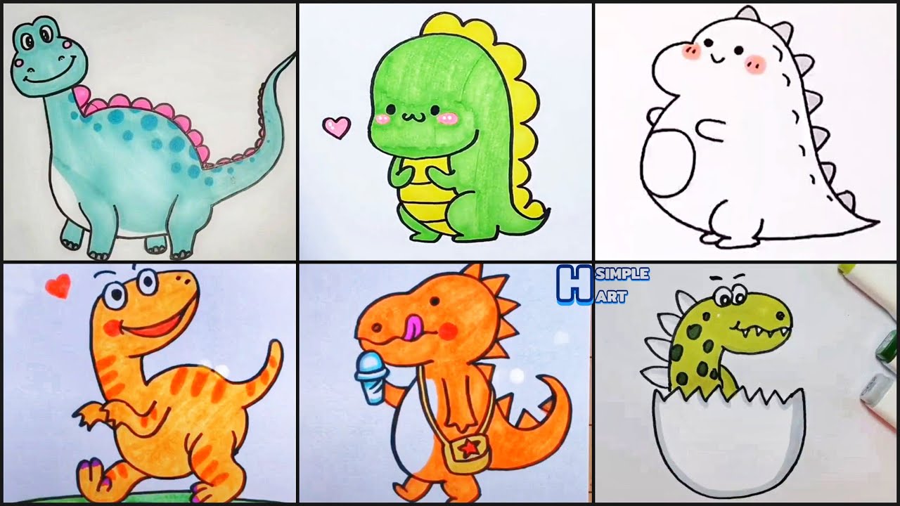 Vẽ Khủng Long Cute Đáng Yêu - How To Draw Cute Dinosaur | Draw Animals #12  - Youtube