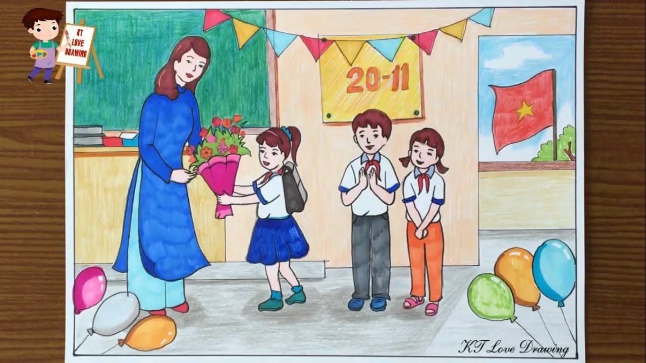 Vẽ Tranh Đề Tài Nhà Giáo Việt Nam 20-11- Mỹ Thuật 8 / How To Draw Teacher  'S Day - Youtube