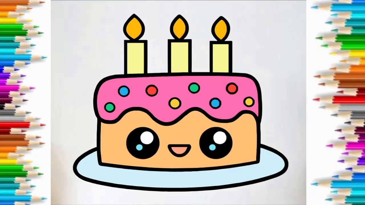 Cùng Bé Tập Vẽ Và Tô Màu Bánh Sinh Nhật Siêu Cute - How To Draw A Cute  Birthday Cake - Youtube