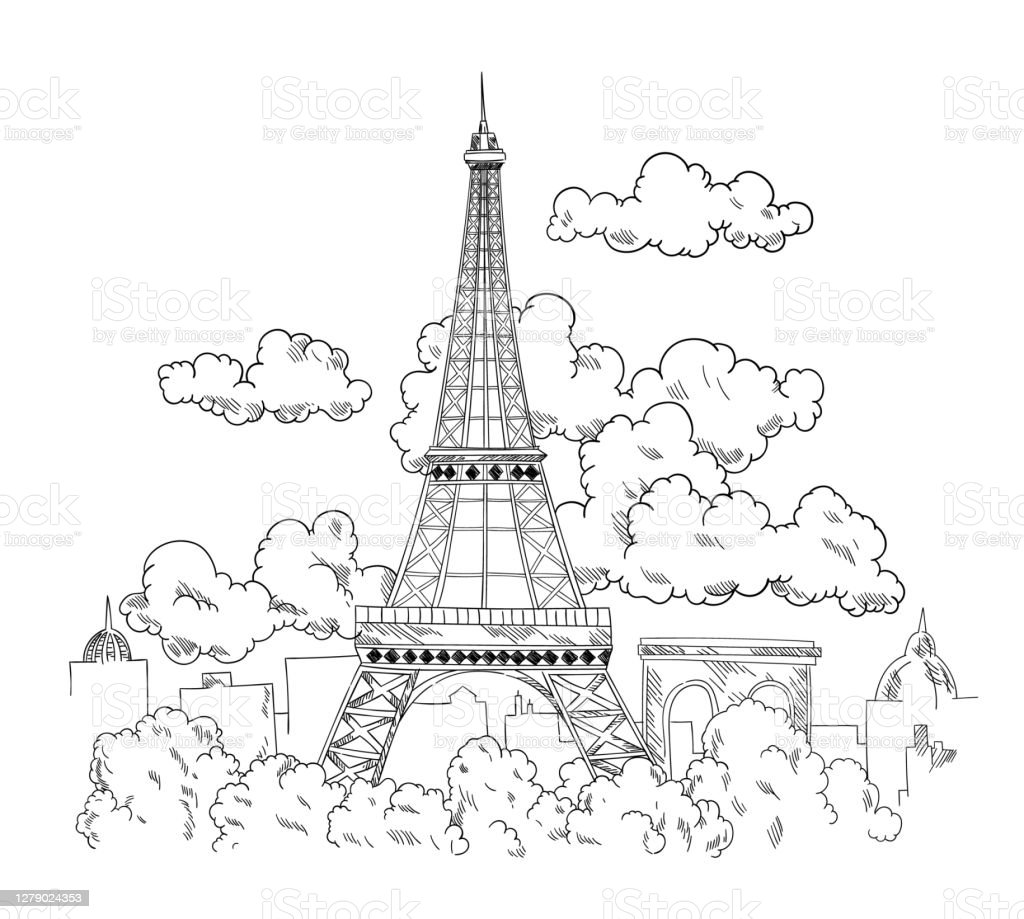 Tháp Eiffel Được Vẽ Bằng Bút Biểu Ngữ Đẹp Với Phong Cảnh Thành Phố Paris  Bản Phác Thảo Vẽ Tay Với Tầm Nhìn Của Di Tích Kiến Trúc Nổi Tiếng Hình Minh