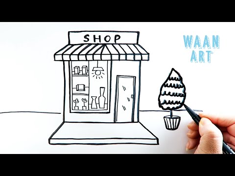 Drawing cartoon | Shop Building สอนวาดรูปการ์ตูนตึกอาคารร้านค้าแบบง่ายๆ