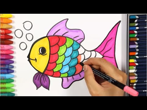 วิธีการวาดและระบายสีปลา | ระบายสีเด็ก HD | การวาดภาพและระบายสี - How to Color and Draw Fish