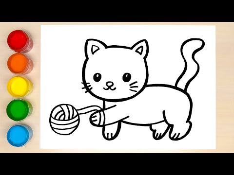 วิธีการวาดแมว - สมุดระบายสี | How to draw cat - coloring book pages
