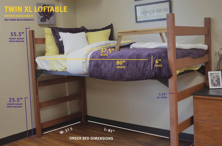 Measurements For A Twin-Xl Loftable Bed. | Dorm Bedding, Lofted Dorm Beds, Dorm  Room Bedding