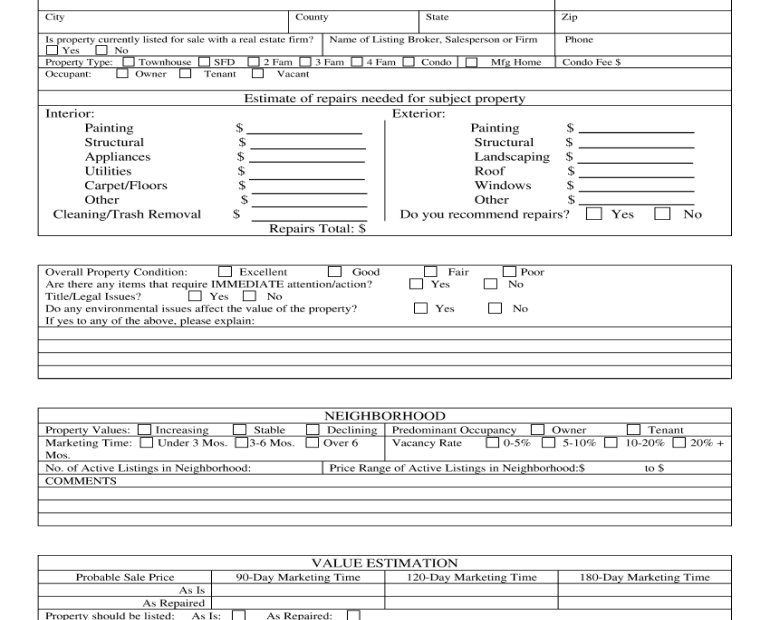 Broker Price Opinion Form - Fill Online, Printable, Fillable, Blank |  Pdffiller