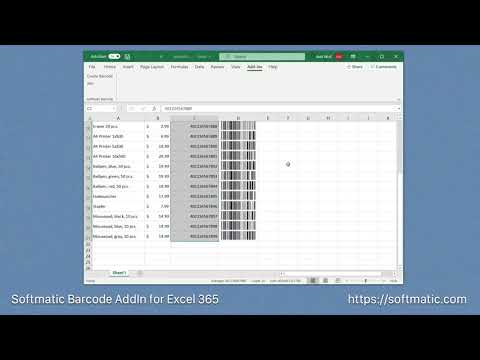 Create EAN 13 barcodes in an Excel product table or price list with one click - easy barcode fonts!